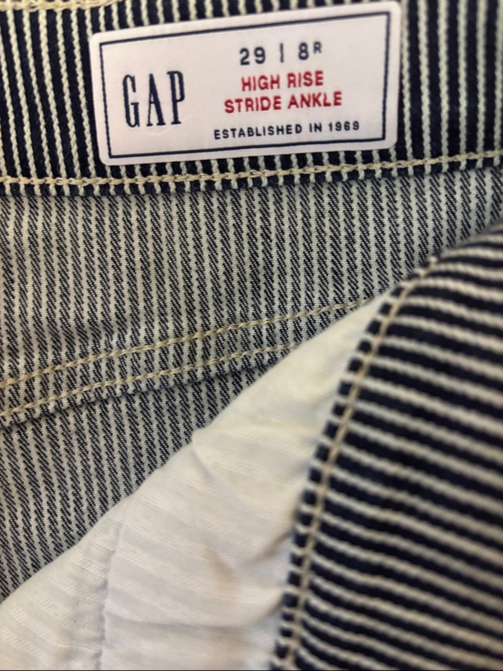 GAP Navy and White Pinstripe High-Rise Ankle Pants